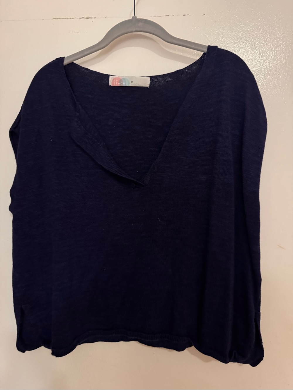 Free People Navy V-Neck Slouchy Pullover